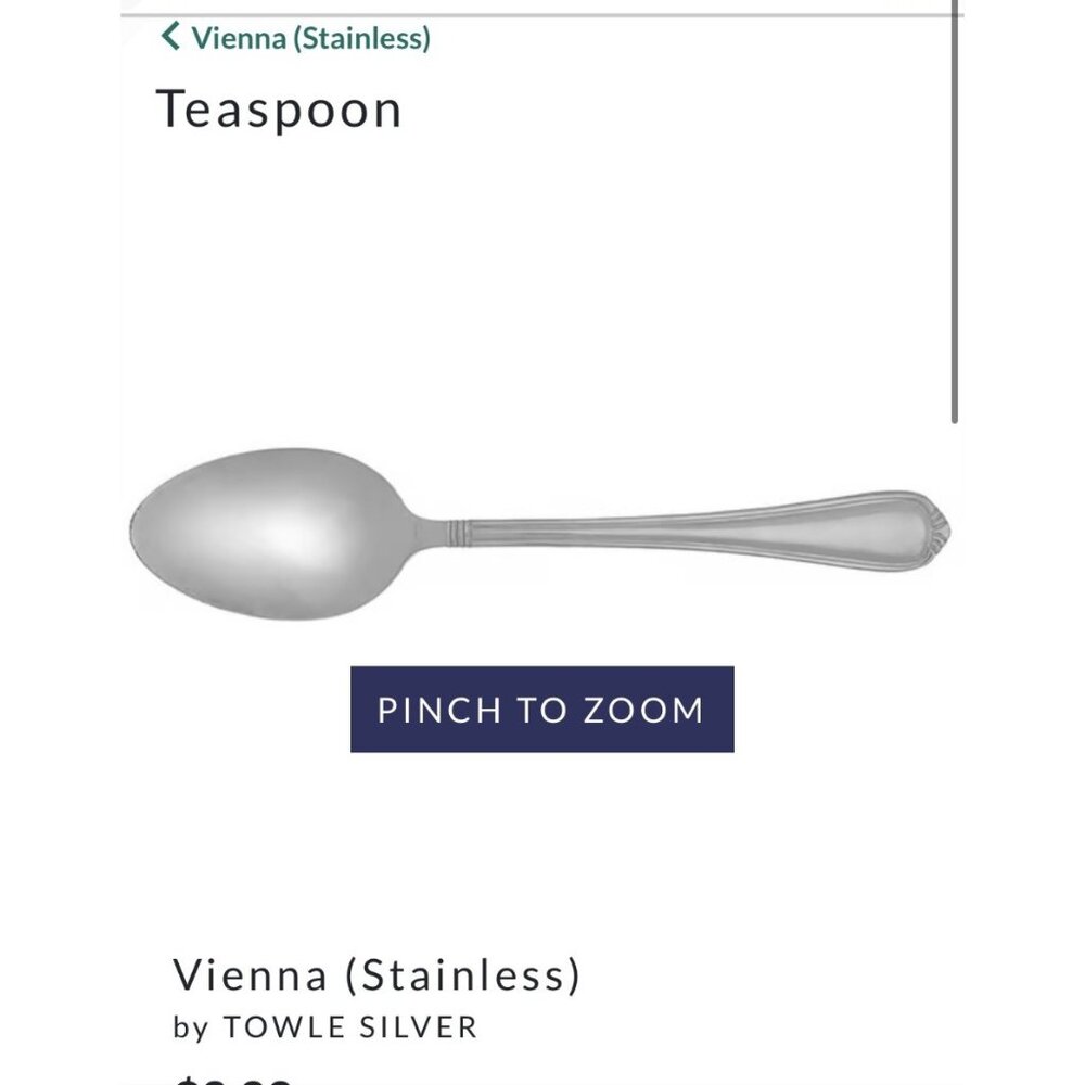 Towle Silver Vienna Stainless Steel Teaspoon Set Of 8
